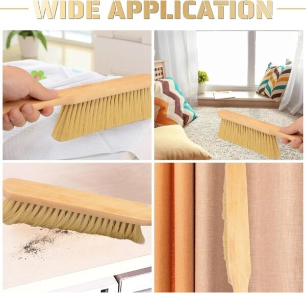 2 Pieces Woooden Dust Brush Hand Broom Bench Brush with Long Wood Handle Whisk Broom Soft Bristle Brush for Counter Bed Sofa Car Fireplace Clothes Household Cleaning(Khaki) - Image 4