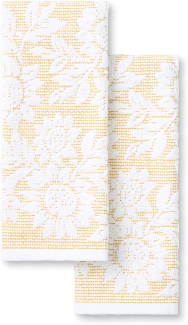 Martha Stewart Woodland Harvest Jacquard Sunflowers Kitchen Towel 2-Pack Set, 100% Cotton with Absorbent Honeycomb Texture, Decorative Kitchen Towels, Yellow, 16"X28"