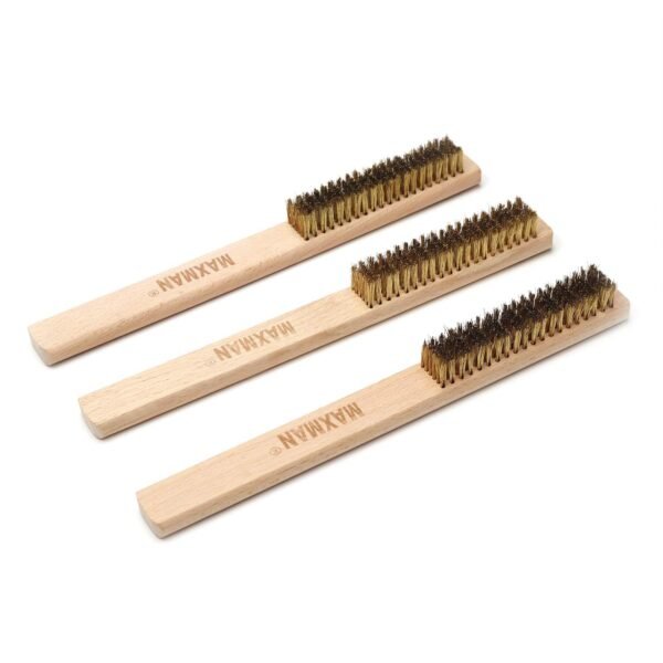 MAXMAN Copper Brass Brush, 20×6 Row Soft Bristle Wire Scratch Brushes with 10" Natural Beechwood Handle Barbell Brush for Cleaning Metal Surface Texturing, Removes Lint, 3Pcs