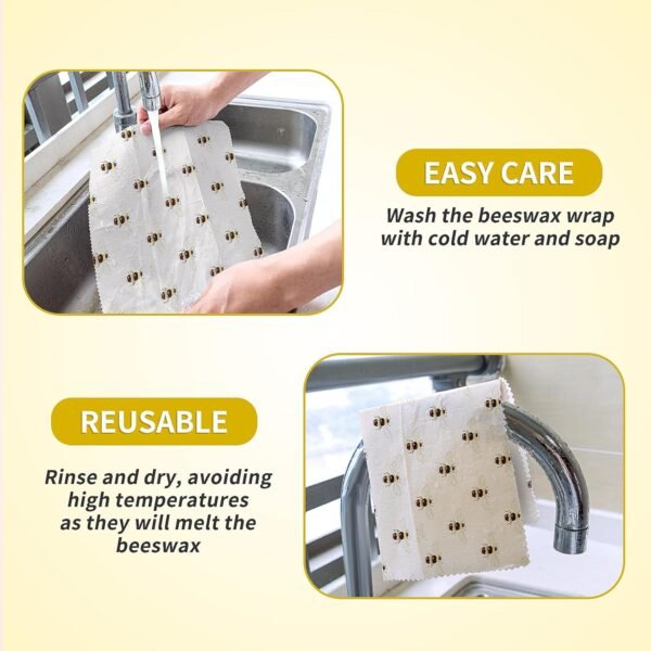 Beeswax Food Wrap 9-Pack (5S 3M 1L), Reusable Beeswax Wraps, Beeswax Wraps Reusable Sustainable Food Storage, Plastic-Free/Seal Bee Fish - Image 5