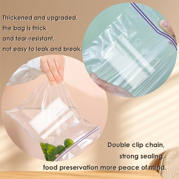 EKIND Food Storage Freezer Bags, Reusable Double Zipper Seal Bags, Food Grade Self-Sealing Plastic Seal Dense Bags for Refrigerator Freezing (15 Pcs, 11 Inch x 10.7 Inch) - Image 4