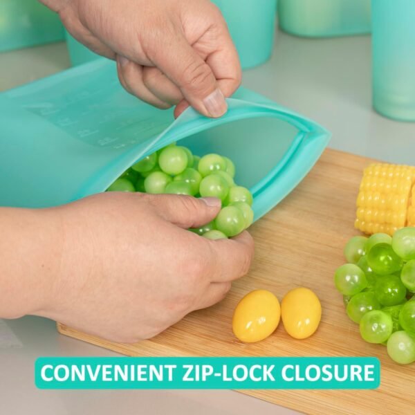 Reusable Food Bags, 12 Pack 100% Silicone Food Storage Bags Stand Up Zip Silicone Bags for Food Container, Freezer Microwave Oven Dishwasher Safe, 4 Large 4 Medium 4 Small, Aqua - Image 3