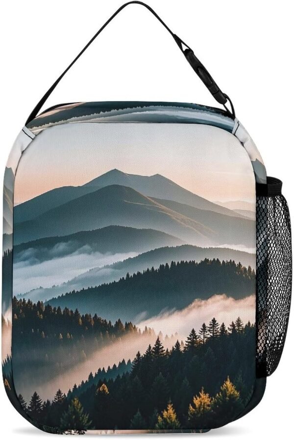 Natural Mist Mountain Tree Lunch Bag Reusable Lunch Tote Bag for Women Men Portable Insulated Lunch Cooler Bags Leakproof Meal Prep Lunch Box with Zipper - Image 3