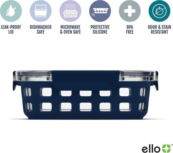 Ello Duraglass Mixed Meal Prep Sets Leak-Proof Glass Food Storage Containers with Silicone Sleeves and Airtight BPA-Free Lids, Dishwasher, Microwave, and Freezer Safe - Image 2