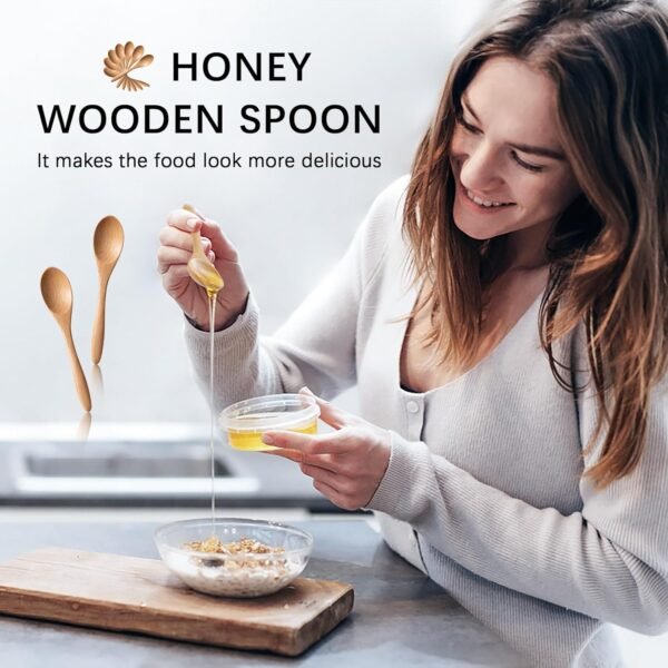 7 PCS Small Wooden Spoons, 5.8 Inch Honey Spoons for Tea, Beech Wooden Honey Teaspoon for Coffee, Little Tiny Wood Spoons, Bamboo Table Spoon for stirring, Wooden Spoons for Utensils Set - Image 2