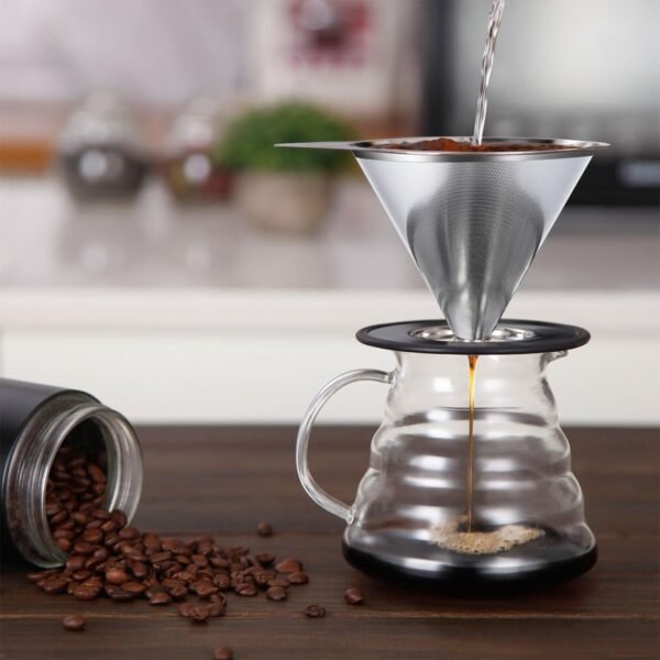 LHS Pour Over Coffee Dripper Stainless Steel Coffee Filter Paperless Reusable Coffee Filter Pour Over Coffee Maker for Single Cup Brew Cone Filter, 2 Pack - Image 7