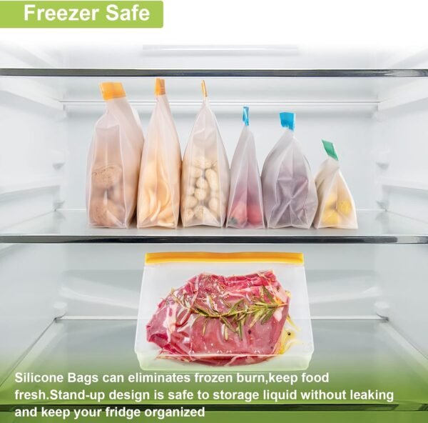 Reusable Food Storage Bags Stand Up, 24 Pack Reusable Freezer Lunch Bags, BPA-Free Reusable Gallon Bags, Leakproof Reusable Sandwich Bags Silicone (24Pack-8Large Bags+8Sandwich Bags+8Snack Bags) - Image 4