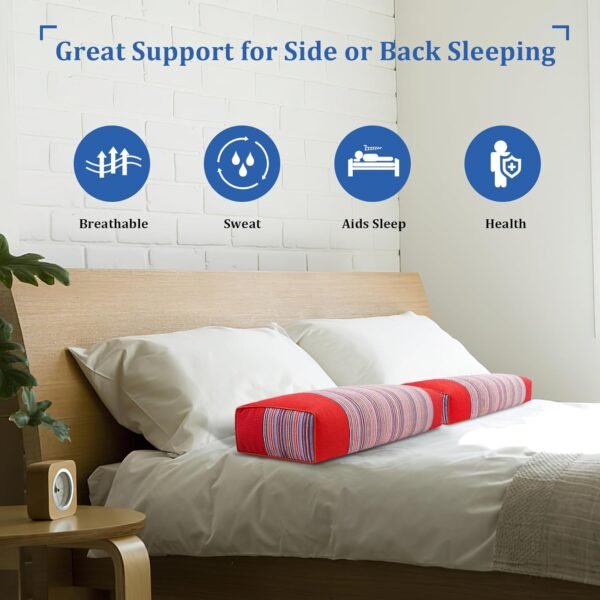 JOERRES Buckwheat Pillow 100% Organic Coarse Cloth Package. The Pillowcase Has Massaging Effect.Improve Sleep Quality. (Red) - Image 4