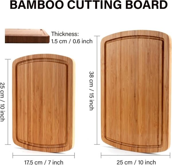 Bamboo Cutting Board Set of 2 - Cutting Board with Juice Groove, Double-Sided Cutting Board for Kitchen, Bamboo Serving Board Chopping Board for Meat, Vegetables and Cheese - Image 8