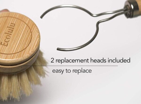 ECOLULU Natural Bamboo Dish Brush & Wood Bottle Brush for Wide Mouth Bottles, Cups and Jars, 2 Replacement Heads included (4 units total) Biodegradable, Eco Friendly Products - Image 4