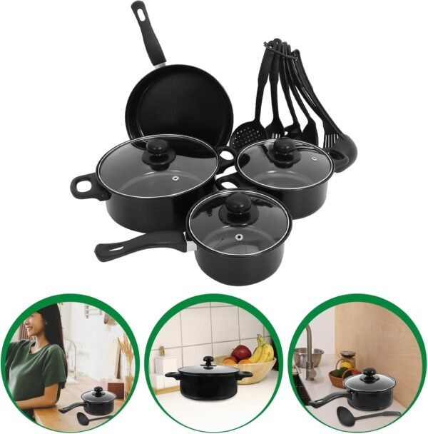 UPKOCH 7 Pcs Refine Iron Pots and Pans Set, Skillet Fry Pans Cooking Pots, Nonstick Cookware with Utensils for Kitchen Induction, Camping Egg Grill Pan Set - Image 8