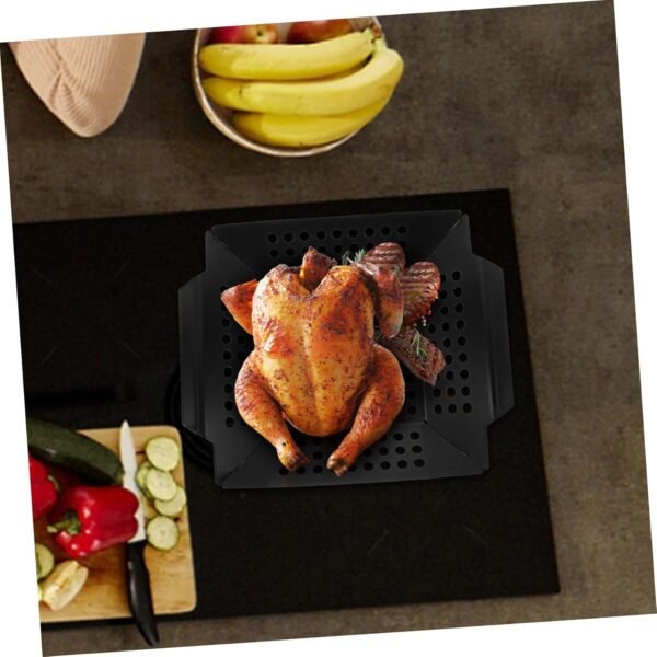 Toddmomy Barbecue Tool Roasting Pan Grill Tools Roaster Pan Grilling Platter BBQ Grill Baskets Camping Cookware Grilling Basket for Outdoor Grill Tray Iron Spray Non-Stick Paint Black - Image 4