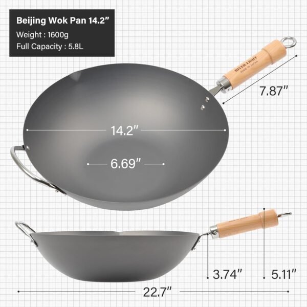 Riverlight KIWAME PREMIUM Wok pan,Wooden Handle,Peking Wok,Beijing Wok (Beijing wok 14.2inches (36cm)) - Image 2