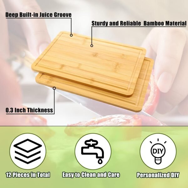 Patelai 12 Pack Bulk Plain Cutting Board Set Kitchen Chopping Boards Rectangular Blank Cutting Board Wood Crafts Serving Board for Christmas Wedding DIY Engraving Gifts(Bamboo,12 x 8 Inch) - Image 3