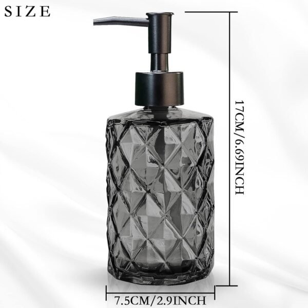 Glass Soap Dispenser with Plastic Pump, 330ml/11oz. Liquid Hand Soap Dispenser for Bathroom and Kitchen, Hand-Pump Dispenser for Dishwashing Liquid, Lotion, Soap, Shower Gel, Essential Oil (Black) - Image 2