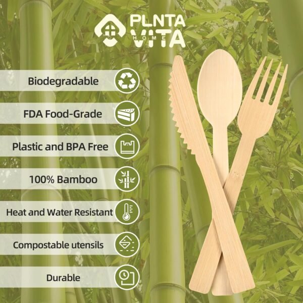 Bamboo Cutlery Set – 275-Piece Eco-Friendly, Biodegradable Utensils for Parties, Compostable and Plastic-Free Forks, Spoons, and Knives - Image 2