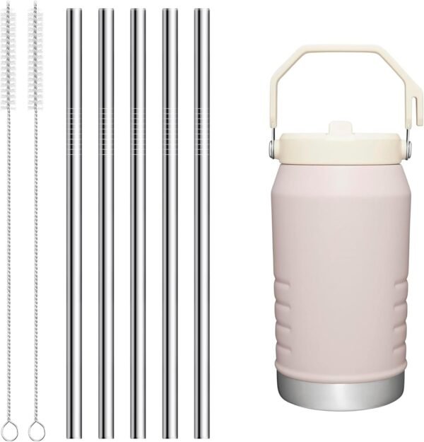 Snowfall 5 Pcs Reusable Straw for Stanley Ice Flow Tumbler, Stainless Steel Straws Accessories with Cleaning Brush, Replacement for 64 oz Stanley Flip Straw Cup