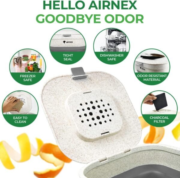 Collapsible Compost Bin Kitchen Counter Caddy - 1 Gallon Countertop Compost Bin with Lid Made of Wheat Straw - Odorless Kitchen Compost Bin Countertop with 20 Compost Bags and 2 Carbon Filters - Image 3