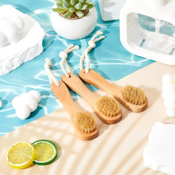 6 Pcs Natural Bristles Wooden Face Cleaning Brush Face Exfoliator Brush Dry Brush for Face Care Face Scrubber Exfoliator Wood Handle Facial Cleanser Face Exfoliator Tool to Unclog Pore - Image 4