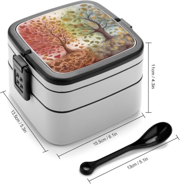 Autumn Naturally Bento Box Adult Lunch Box All-in-One Lunch Containers with Removable Compartments Double Layer Bento Lunch Box with Spoon And Handle Stackable Lunchbox - Image 2