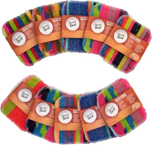 World's Best Flat Pot Scrubbers. Dishwasher Safe. Assorted Colors (3)