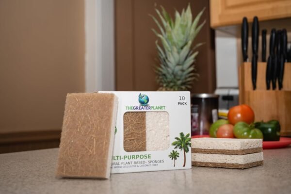 THE GREATER PLANET- Natural Kitchen Sponges, Eco Friendly Cleaning sponges-Multipurpose Wood Cellulose Scrub sponges-10 Pack Biodegradable Organic Kitchen Dish Sponge Cleaning Earth Friendly Sponge. - Image 6