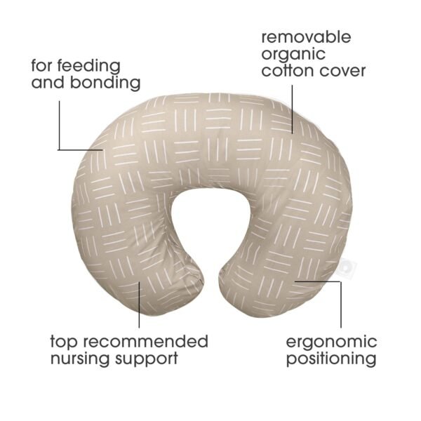 Boppy Nursing Pillow Organic Original Support, Sand Criss Cross, Ergonomic Nursing Essentials for Bottle and Breastfeeding, Firm Hypoallergenic Fiber Fill with 100% Organic Cotton Nursing Pillow Cover - Image 2