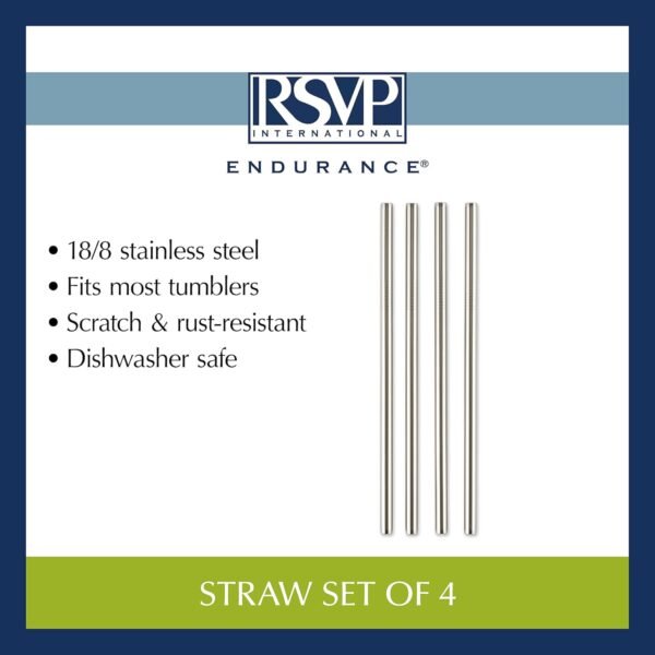 RSVP International Endurance Stainless Steel 8.5" Frozen Drink Straws, 4 Count | 5mm Fits Most Tumblers | Reusable & Durable |For Smoothies, Frappes, Sodas, Tea & More | Dishwasher Safe - Image 7