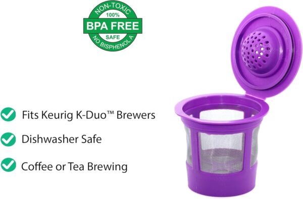 Reusable Mesh Ground Coffee Filter Carafe for Keurig K-Duo Essentials and K Duo Brewers Machine, With 2 Refillable K Cups Pod by PureHQ - Gold Tone Mesh Filter - Value Pack - Image 4