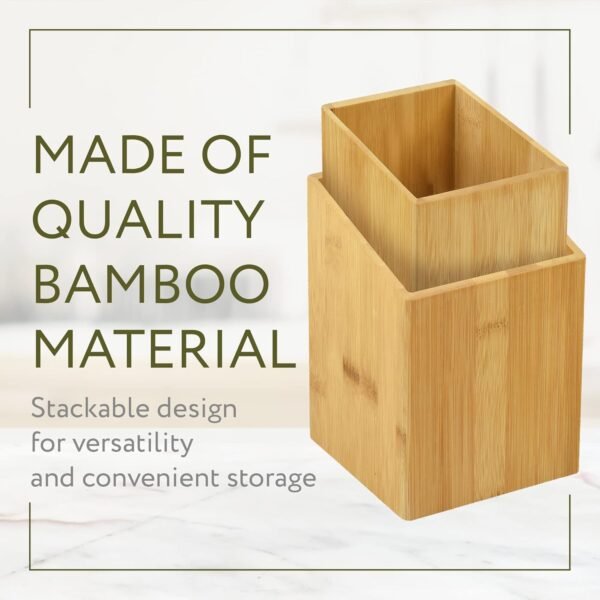 IMPRESA [2 Pack] Bamboo Utensil Holder for Clutter-Free Kitchen – Stylish Kitchen Utensil Crock for Elegant Display and Storage –Wooden Utensil Holder Set for Countertop – Bamboo Kitchen Accessories - Image 5