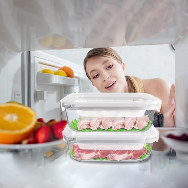 2 Pack Deli Meat Container for Fridge, Glass Meal Prep Containers with Lids, Cold Cuts Storage Containers, High Borosilicate Lunch Meat Container for Refrigerator, Bacon Cheese, 7.8x5.8x2.7 In - Image 8