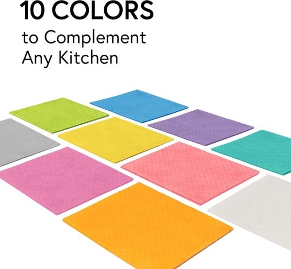Swedish Dishcloth Cellulose Sponge Cloths – Bulk 10 Pack of Eco-Friendly No Odor Reusable Cleaning Cloths for Kitchen – Absorbent Dish Cloth Hand Towel (10 Dishcloths – Assorted) - Image 7