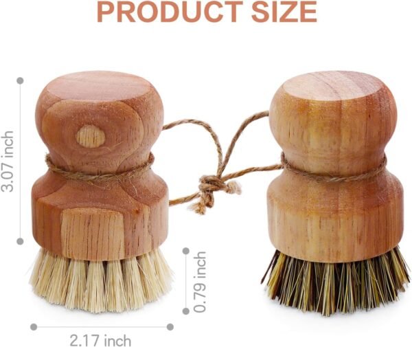 2 Pack Bamboo Dish Scrub Brush, Natural Sisal Dish Washing Brush, Round Natural Dish Scrubber for Cast Iron Pots, Pans, Kitchen Sink, and Vegetable(Sisal + Palm Bristles) - Image 6