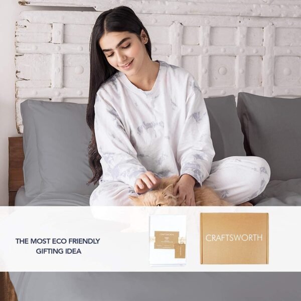 CRAFTSWORTH 100% Organic Cotton Sheets Queen 4 Piece Set Silver Extra Deep Pocket Sheet Sets Flat Sheet Fitted Sheet Pillowcase Better Than Percale Hotel Luxury Quality Sheet GOTS Certified - Image 5