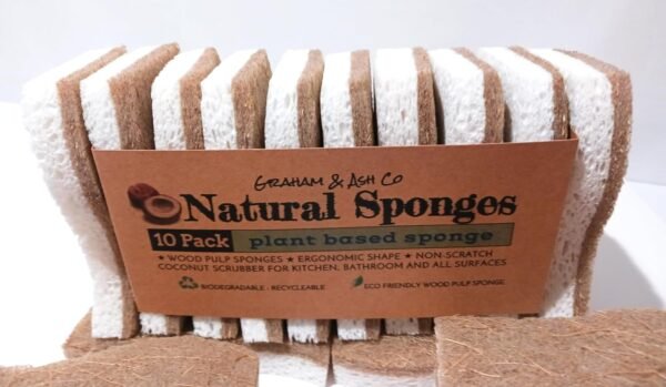 Graham & Ash Co Natural Kitchen Sponge - Biodegradable Compostable Cellulose and Coconut Scrubber - Pack of 10 Eco Friendly Sponges - Image 9