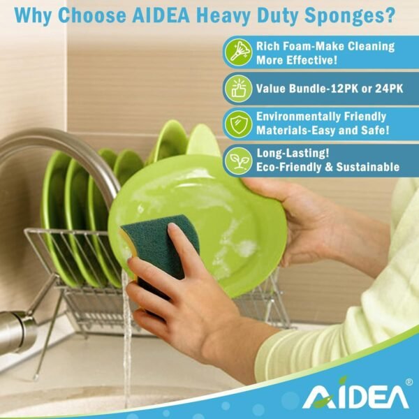 AIDEA Heavy Duty Scrub Sponge-50 Count, Cleaning Sponge, Kitchen Dish Sponge, Effortless Cleaning Eco Scrub Pads for Dishes,Pots,Pans All at Once - Image 3