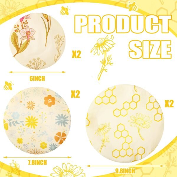 6 Pcs Beeswax Bowl Covers Reusable Cloth Bowl Covers Elastic Fabric Dish Cover Beeswax Food Wraps Cotton Kitchen Storage Containers Lids Kitchen Gifts for Bread Leftover Food Fruits Salad - Image 2