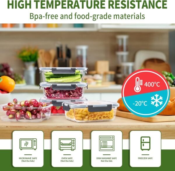 Skroam 5-Packs 36OZ Glass Food Storage Containers with Lids Airtight, Glass Meal Prep Container for Lunch, Pantry Organizers and Storage, Glass Lunch Boxes for Freezer to Oven Safe, Leak Proof - Image 5