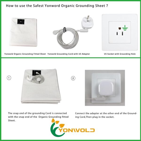 Grounding Fitted Sheet Full Size ， Organic 10% Silver ， (Full - 54"x 75") with Grounding Cord Cable and Safe Adapter - Image 3