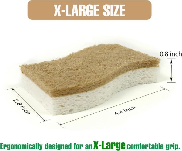 Natural Sponges Kitchen - 6 X-Large Biodegradable Non-Scratch Dish Scrubber, Multipurpose Compostable Sponges for Dishes, Cleaning Scrub Sponge Brush for Dishwashing - Image 3