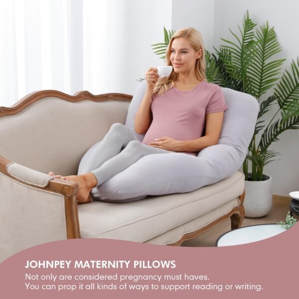 Pregnancy Pillow for Sleeping Cooling, 100% Muslin Full Body Maternity Pillow, Support for Back, Legs, Belly, HIPS - Side Sleeper Pillow (LightGray,55in) - Image 3