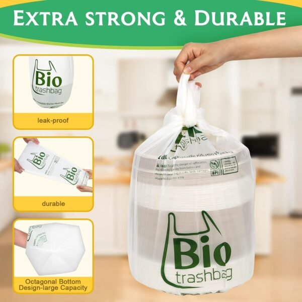 8 Gallon Compostable Trash Bags, 100 Count Flat-Top Trash Bags Biodegradable, Medium Small Food Scrap Waste Bags for Kitchen Bathroom Office Car, Extra Thick Compost Bags White - Image 4