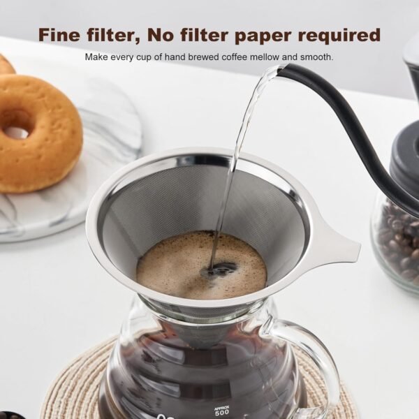 YOLIFE Pour Over Coffee Filters 2 PCS, Stainless Steel Coffee Filter, Paperless Reusable Cone Coffee Filter Dripper - Image 6