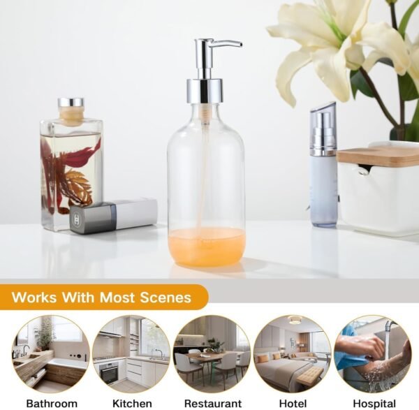 Gappo Soap Dispenser Set, 16.9 Oz Plastic Dish Bottle with Stainless Steel Pump, 2 Pack Hand Kitchen and Bathroom Soap Dispenser with 6 Waterproof Lables, Clear - Image 6
