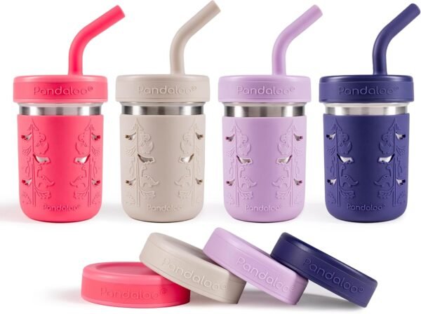 Pandaloo® Smoothie Cups for Kids - Stainless Steel Toddler Tumbler with Straw, Spill-Proof Sippy Cup for Smoothies - BPA-Free, Leak-Proof Lid, Toddler Snack Cups, 10 oz