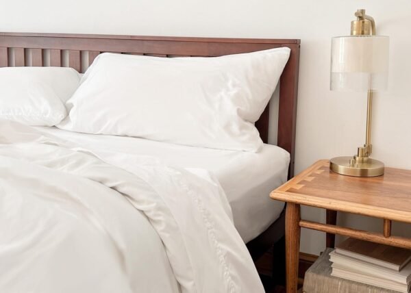 Organic Cotton Percale Queen Sheets - 4 Piece Set, GOTS Certified, Soft, Smooth, Crisp & Hypoallergenic Queen Cotton Sheets - Deep Pockets, Breathable White Queen Sheets Set (Queen - Pure White)