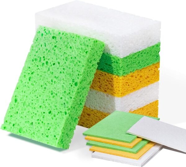 Pop-Up Sponges 6 Pack, REIDEA 100% Biodegradable Scrub for Kitchen - Non Scratch Odor Free Plant Based Dish Sponge - Eco-Friendly Wood Pulp Sponge (Colored, 6 Pack)