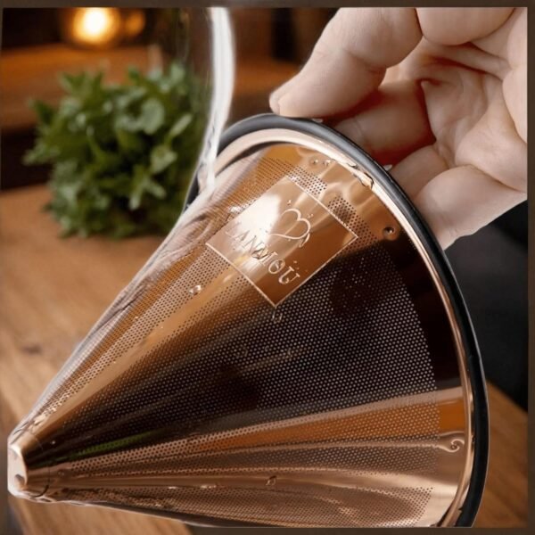 Stainless Steel Coffee Filter with a spoon - Compatible with Chemex & other Pour Over Coffee Carafes – Rose Gold Reusable Coffee Filter - Dishwasher & microwave safe Pour Over Coffee Dripper - Image 4
