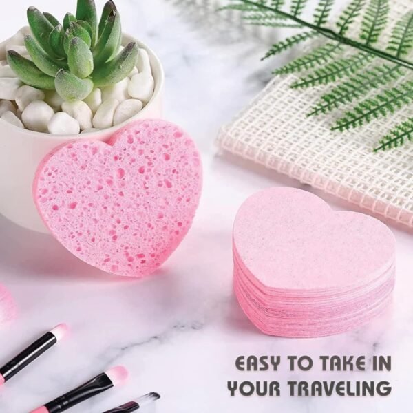 100-Count Compressed Facial Sponges, 100% Natural Cosmetic Spa Sponges for Facial Cleansing, Exfoliating Mask (Pink Heart) - Image 4