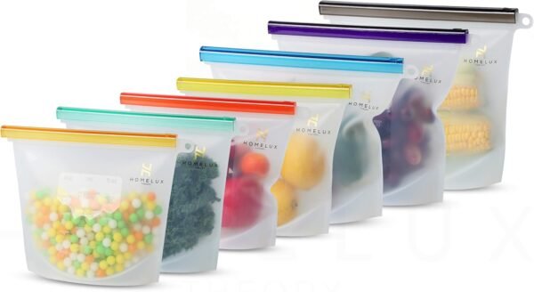 HOMELUX THEORY Reusable Freezer Bags, 7Pcs Large & Medium Reusable Ziploc Bags Silicone Airtight & Leakproof, Reusable Silicone Food Storage Bags, Silicone Snack Bags For Travel & Camping (3L, 4M)